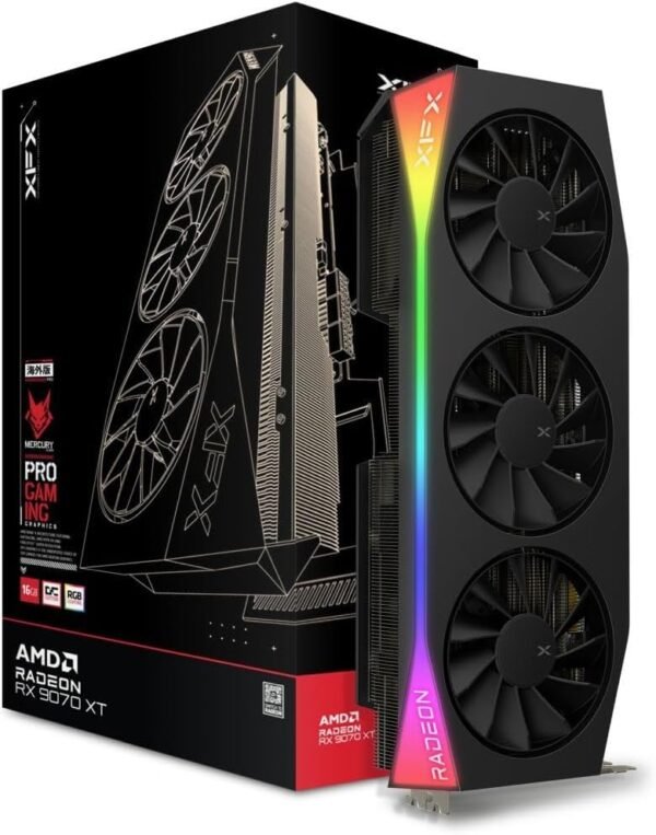 XFX Mercury AMD Radeon RX 9070 XT OC Gaming Edition with RGB 16GB GDDR6 HDMI 3xDP, AMD RDNA 4 RX-97TRGBBB9